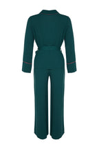 Zümrüt Yeşili Kuşaklı Biye Detaylı Kruvaze Viskon Dokuma Pijama Takımı THMAW22PT1109