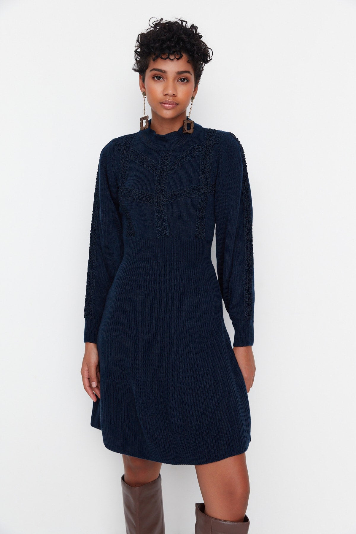 Lacivert Mini Triko Dantelli Elbise TWOAW22EL0011 Main image