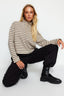 Açık Bej Çizgili Selanik Fermuarlı Dik Yaka Regular/Normal Kalıp Örme Sweatshirt TWOAW22SW0732