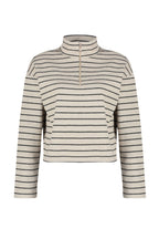 Açık Bej Çizgili Selanik Fermuarlı Dik Yaka Regular/Normal Kalıp Örme Sweatshirt TWOAW22SW0732