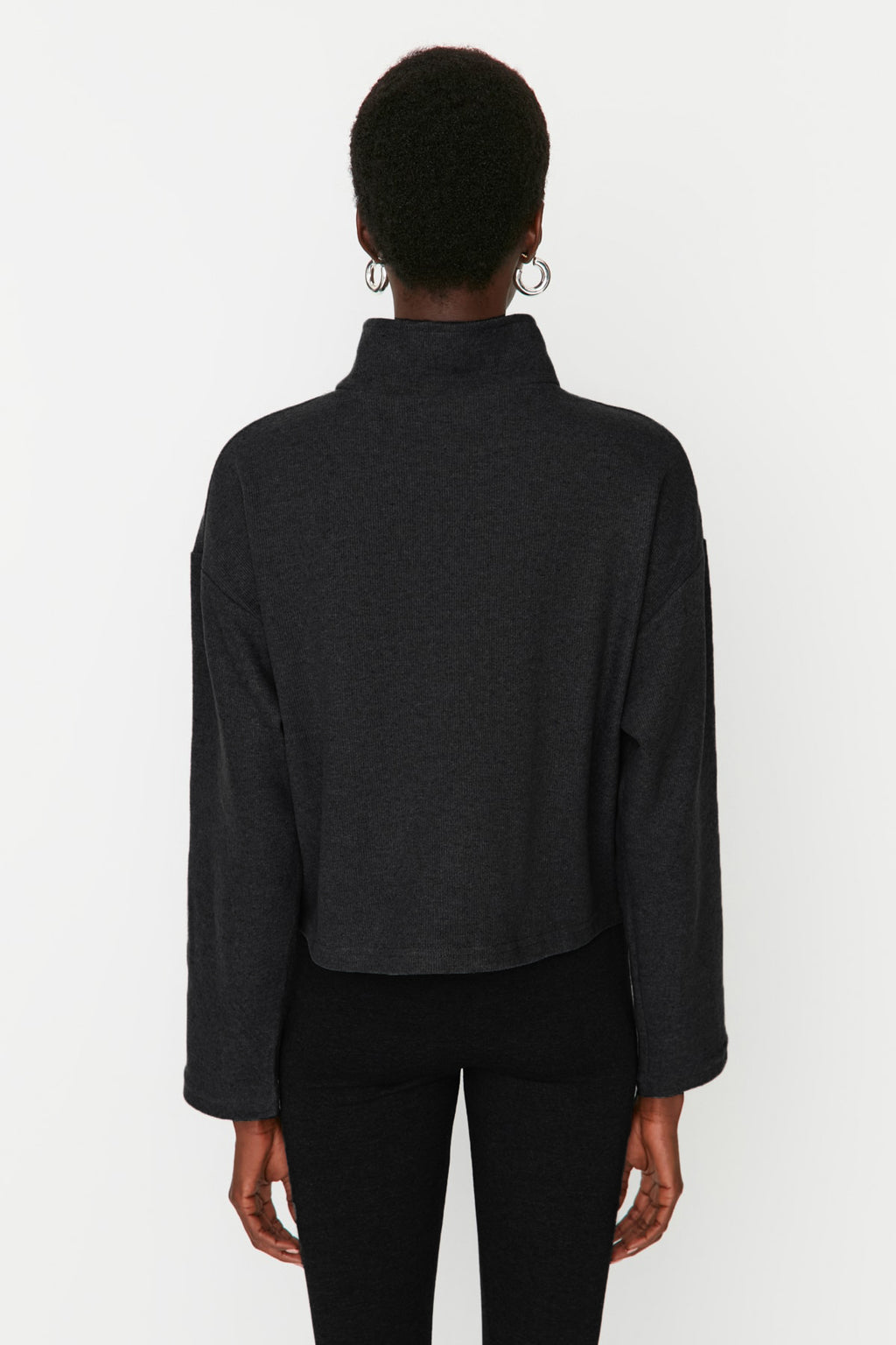 Antrasit Selanik/Triko Görünümlü Fermuarlı Yaka Regular/Normal Kalıp Örme Sweatshirt TWOAW22SW0732