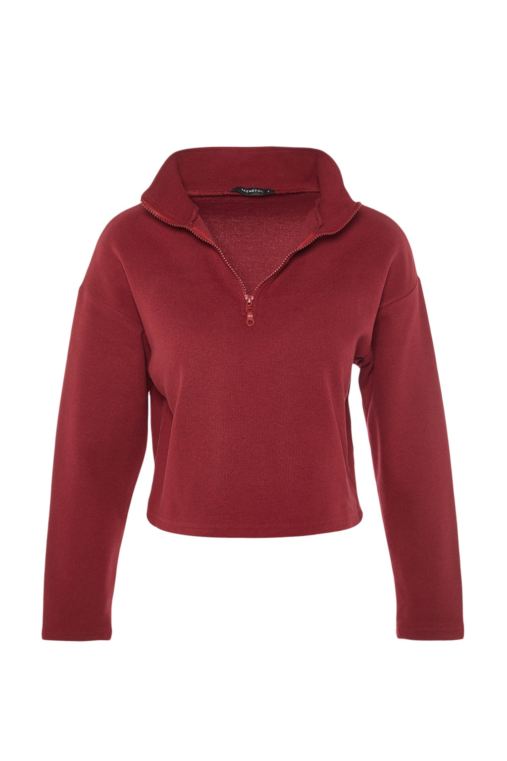 Bordo Selanik/Triko Görünümlü Fermuarlı Yaka Regular/Normal Kalıp Örme Sweatshirt TWOAW22SW0732
