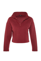 Bordo Selanik/Triko Görünümlü Fermuarlı Yaka Regular/Normal Kalıp Örme Sweatshirt TWOAW22SW0732