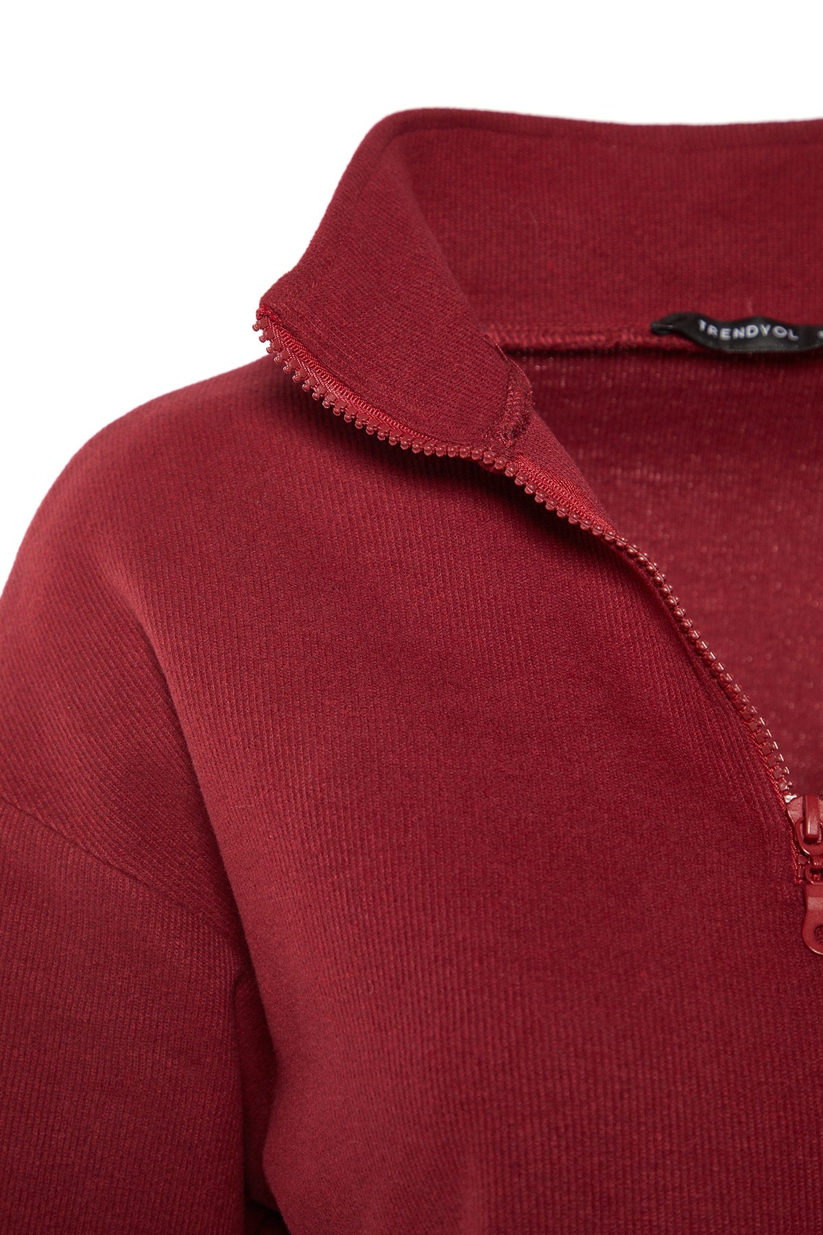Bordo Selanik/Triko Görünümlü Fermuarlı Yaka Regular/Normal Kalıp Örme Sweatshirt TWOAW22SW0732