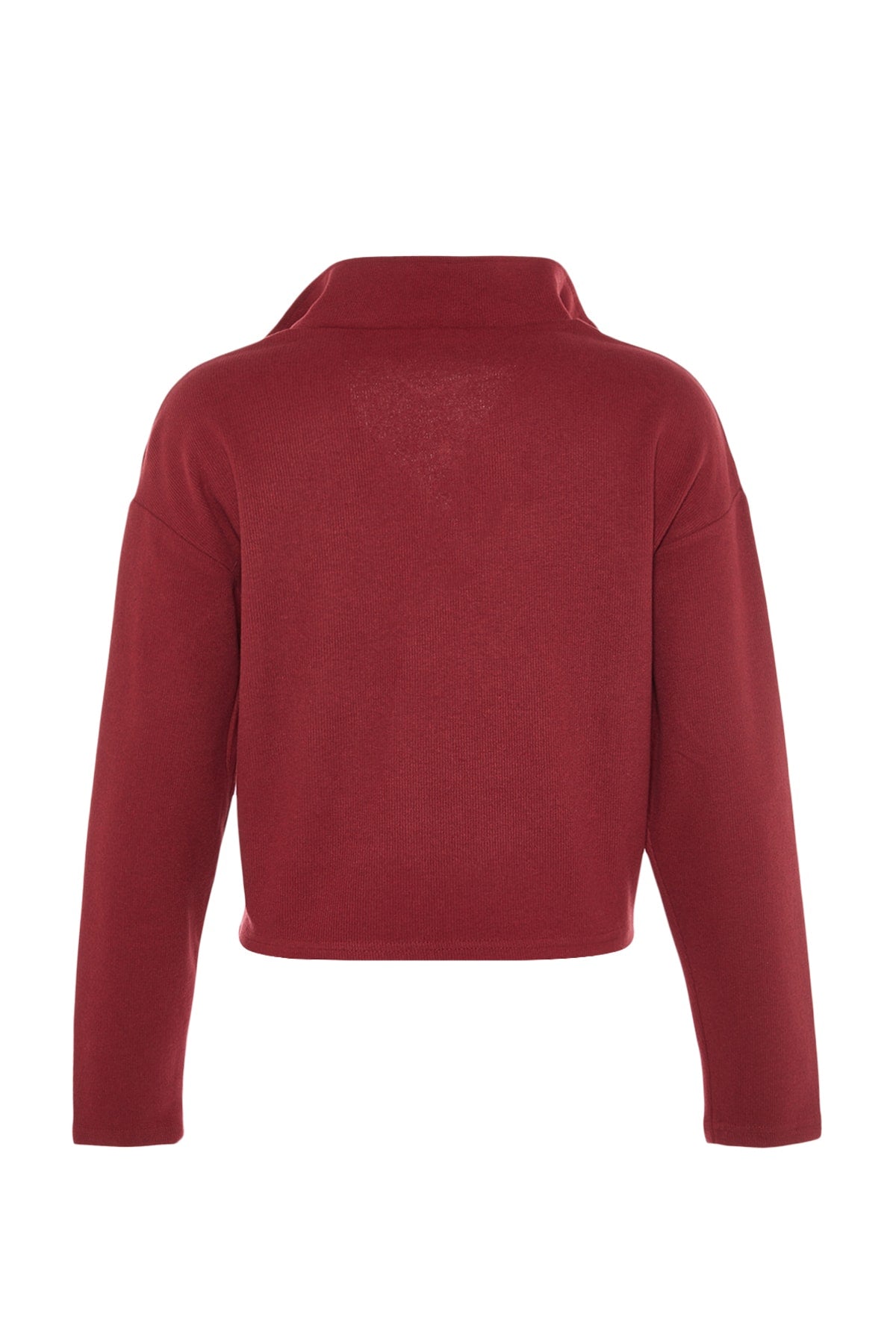 Bordo Selanik/Triko Görünümlü Fermuarlı Yaka Regular/Normal Kalıp Örme Sweatshirt TWOAW22SW0732