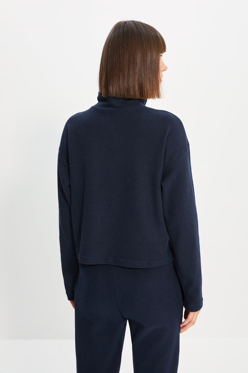 Lacivert Selanik/Triko Görünümlü Fermuarlı Yaka Regular/Normal Kalıp Örme Sweatshirt TWOAW22SW0732