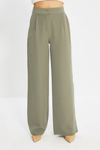 Açık Haki Wide Leg/Geniş Paça Dokuma Kumaş Pantolon TWOAW22PL0139