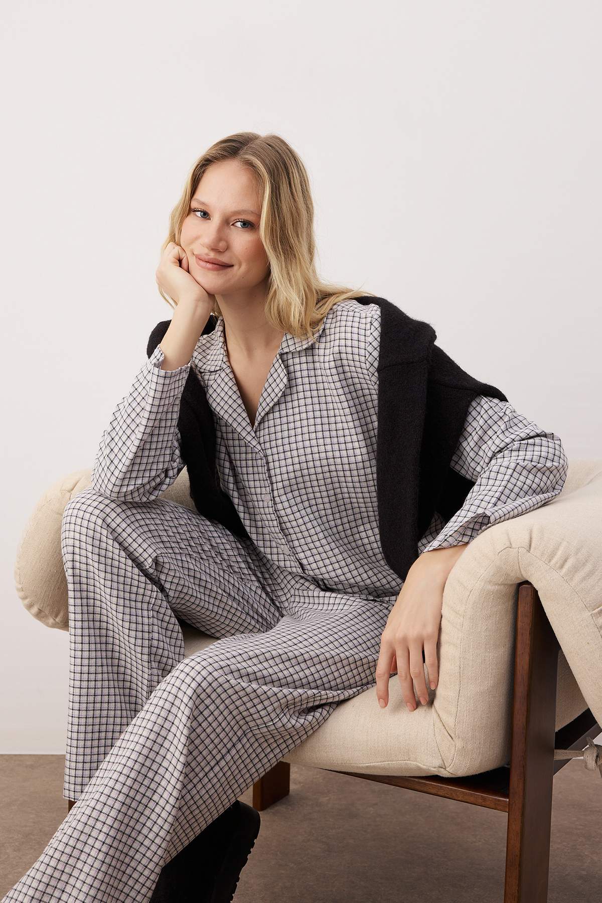 Lila-Çok Renkli Pamuklu Kalın/Kışlık Ekoseli Flanel Dokuma Pijama Takımı THMAW26PT00196 Main image