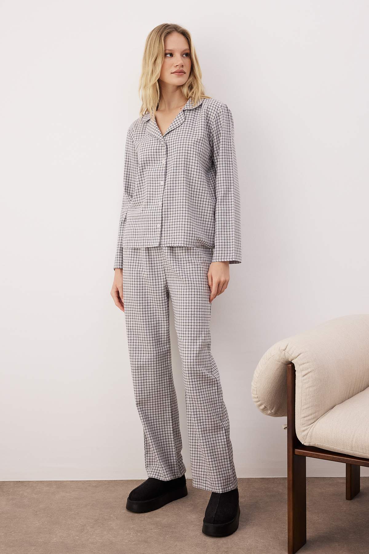 Lila-Çok Renkli Pamuklu Kalın/Kışlık Ekoseli Flanel Dokuma Pijama Takımı THMAW26PT00196 Secondary image