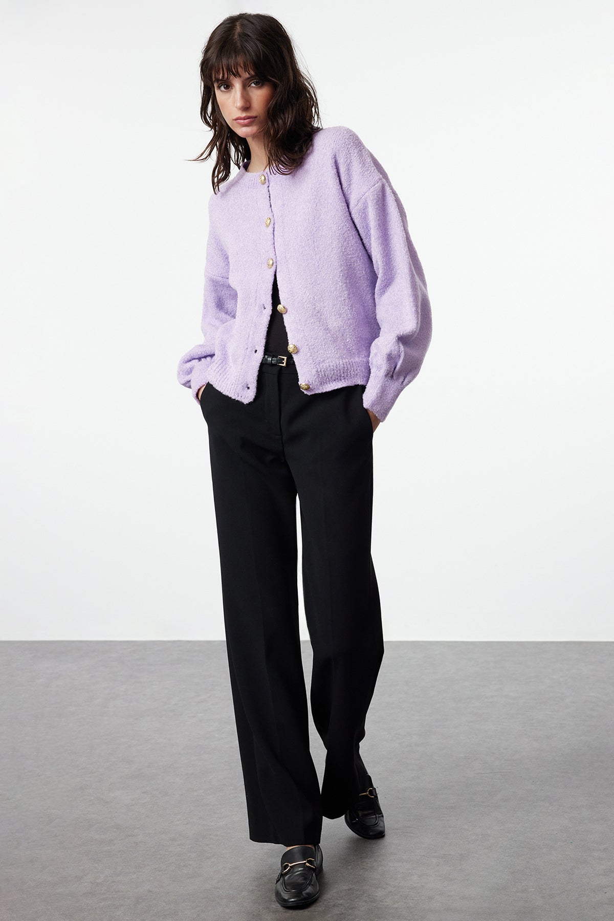 Lila Düğme Detaylı Yumuşak Dokulu Triko Hırka TWOAW25HI00147 Secondary image