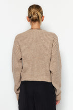 Limited Edition Bej Yumuşak Dokulu Kurdele/Fiyonk Detaylı Saç Örgü Triko Kazak TWOAW22KZ1947