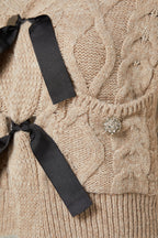 Limited Edition Bej Yumuşak Dokulu Kurdele/Fiyonk Detaylı Saç Örgü Triko Kazak TWOAW22KZ1947