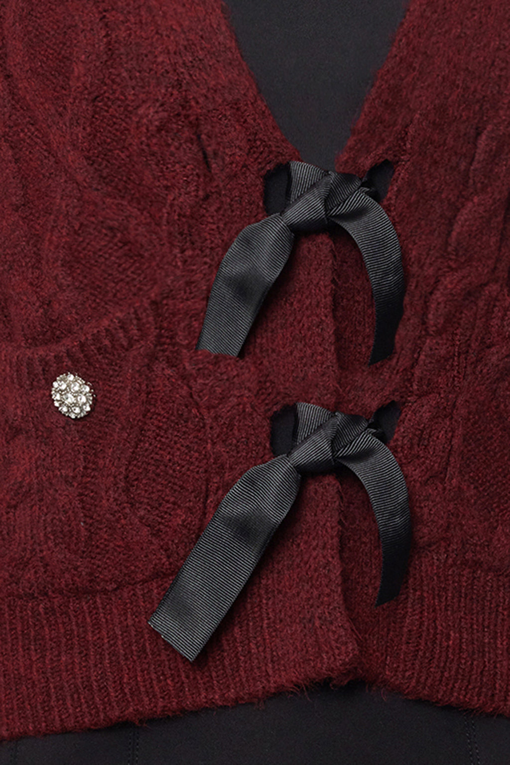 Limited Edition Bordo Yumuşak Dokulu Kurdele/Fiyonk Detaylı Saç Örgü Triko Kazak TWOAW22KZ1947