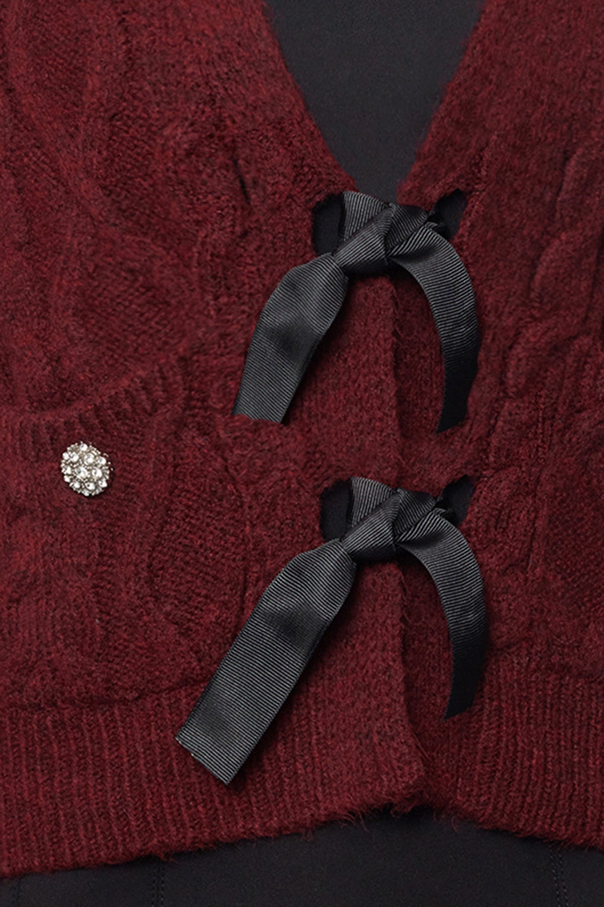 Limited Edition Bordo Yumuşak Dokulu Kurdele/Fiyonk Detaylı Saç Örgü Triko Kazak TWOAW22KZ1947