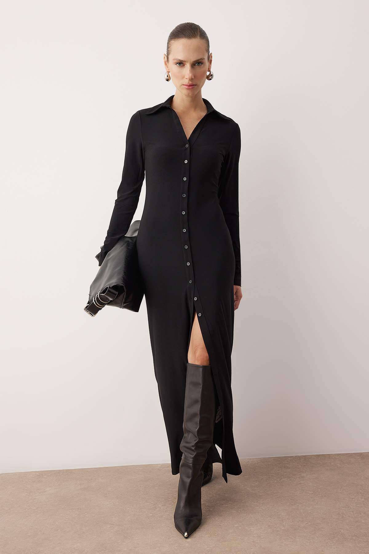 Siyah Düz Maxi Örme Elbise TWOAW26EL00110 Main image