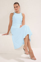 Mavi  A-Kesim Taş Aksesuarlı Dokuma Abiye Gece Mezuniyet Elbisesi TPRSS24EL00178