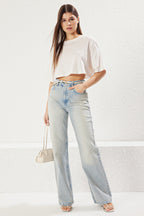 Açık Mavi Premium Yüksek Bel Wide Leg Jeans TWOSS25JE00089