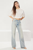 Açık Mavi Premium Yüksek Bel Wide Leg Jeans TWOSS25JE00089