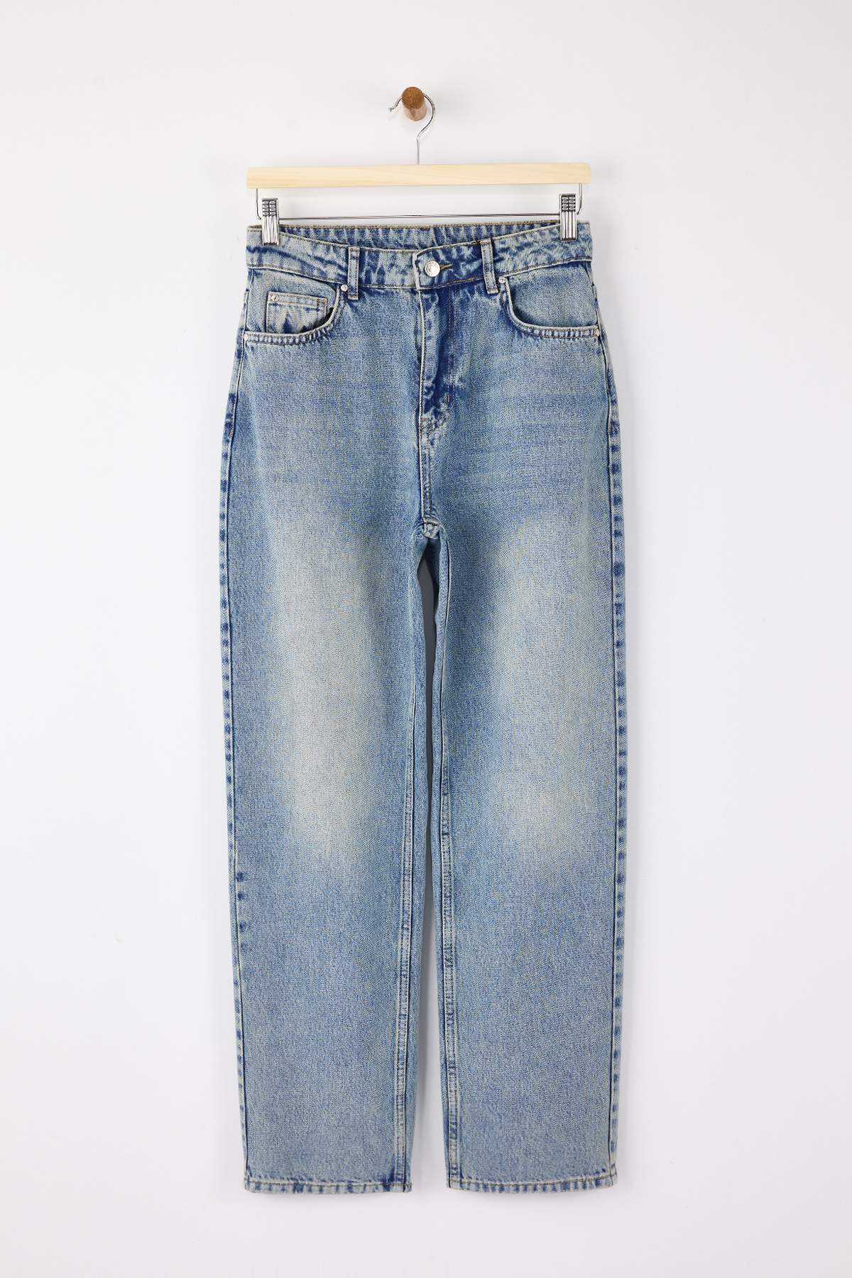 Açık Mavi Yüksek Bel YENİ MOM %100 Pamuk Non-Stretch Jeans TWOAW26JE00273