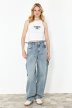 Açık Mavi More Sustainable Bol Kesim Yüksek Bel Carpenter Skater Jeans TWOAW24JE00308