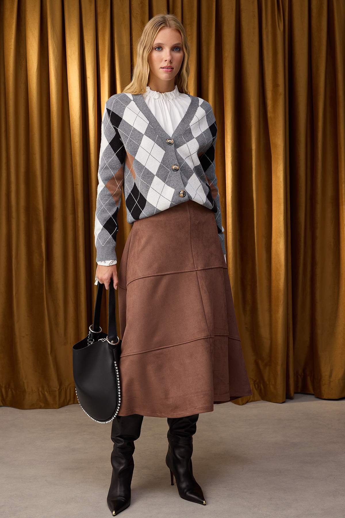 Özel Koleksiyon Antrasit Premium İplik/Özel İplikli Baklava Desenli Triko Hırka TWOAW26HI00158 Secondary image