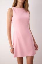 Pembe Düz A Kesim Kısa / Mini Dokuma Elbise TWOAW25EL00192