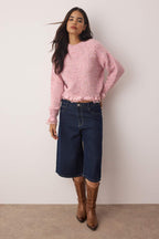 Pembe Nopeli Geniş Kalıp Dantel Garnili Triko Kazak TWOAW26KZ00058