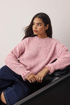 Pembe Nopeli Geniş Kalıp Dantel Garnili Triko Kazak TWOAW26KZ00058