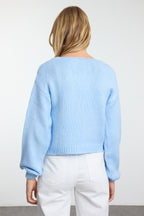 Açık Mavi Gül Detaylı Triko Yumuşak Dokulu Hırka TWOAW25HI00242