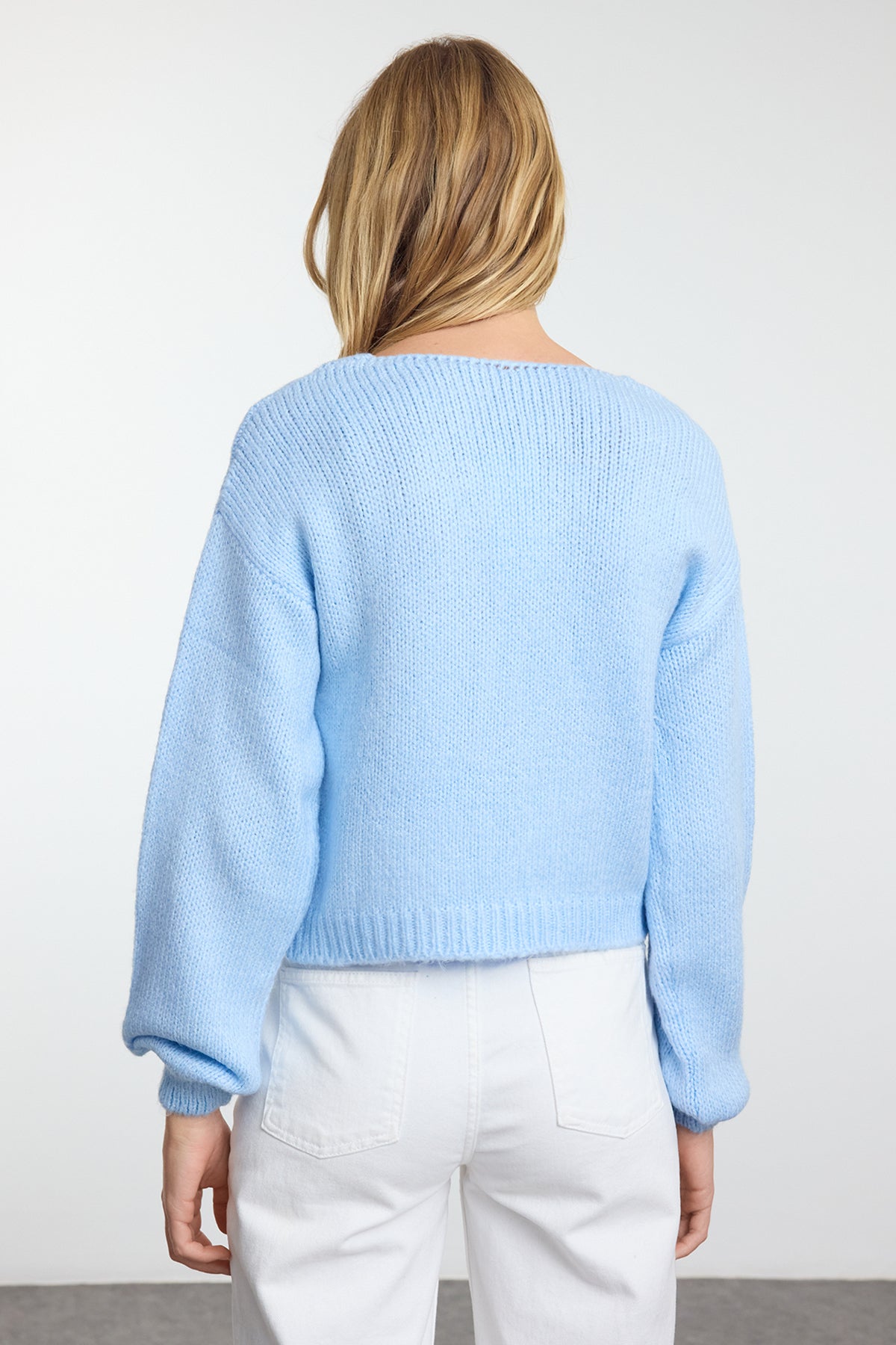 Açık Mavi Gül Detaylı Triko Yumuşak Dokulu Hırka TWOAW25HI00242