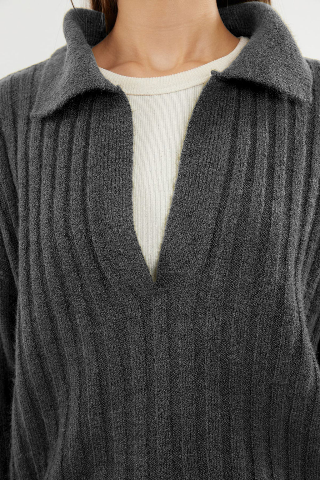 Antrasit Yumuşak Dokulu Polo Yaka Triko Kazak TWOAW24KZ00678