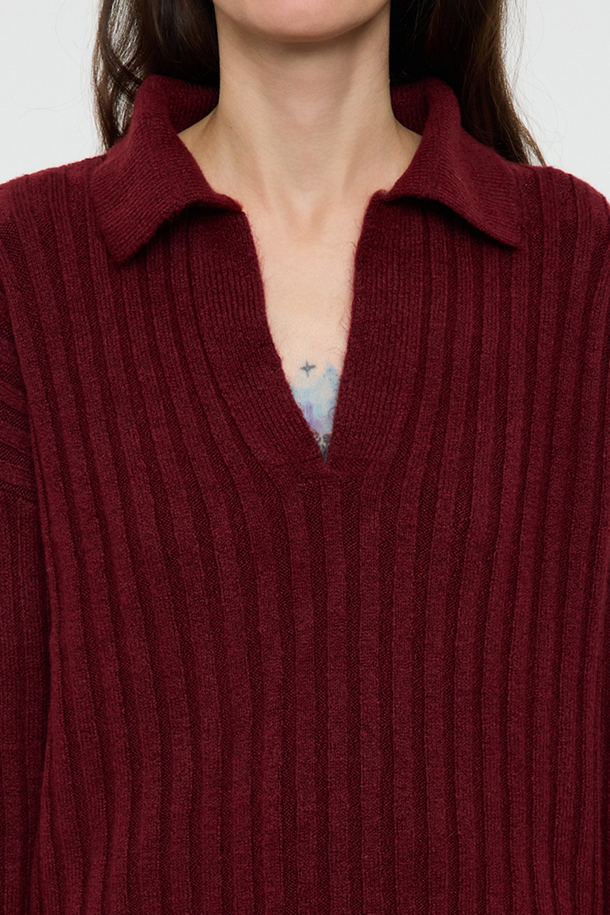 Bordo Yumuşak Dokulu Polo Yaka Triko Kazak TWOAW24KZ00678