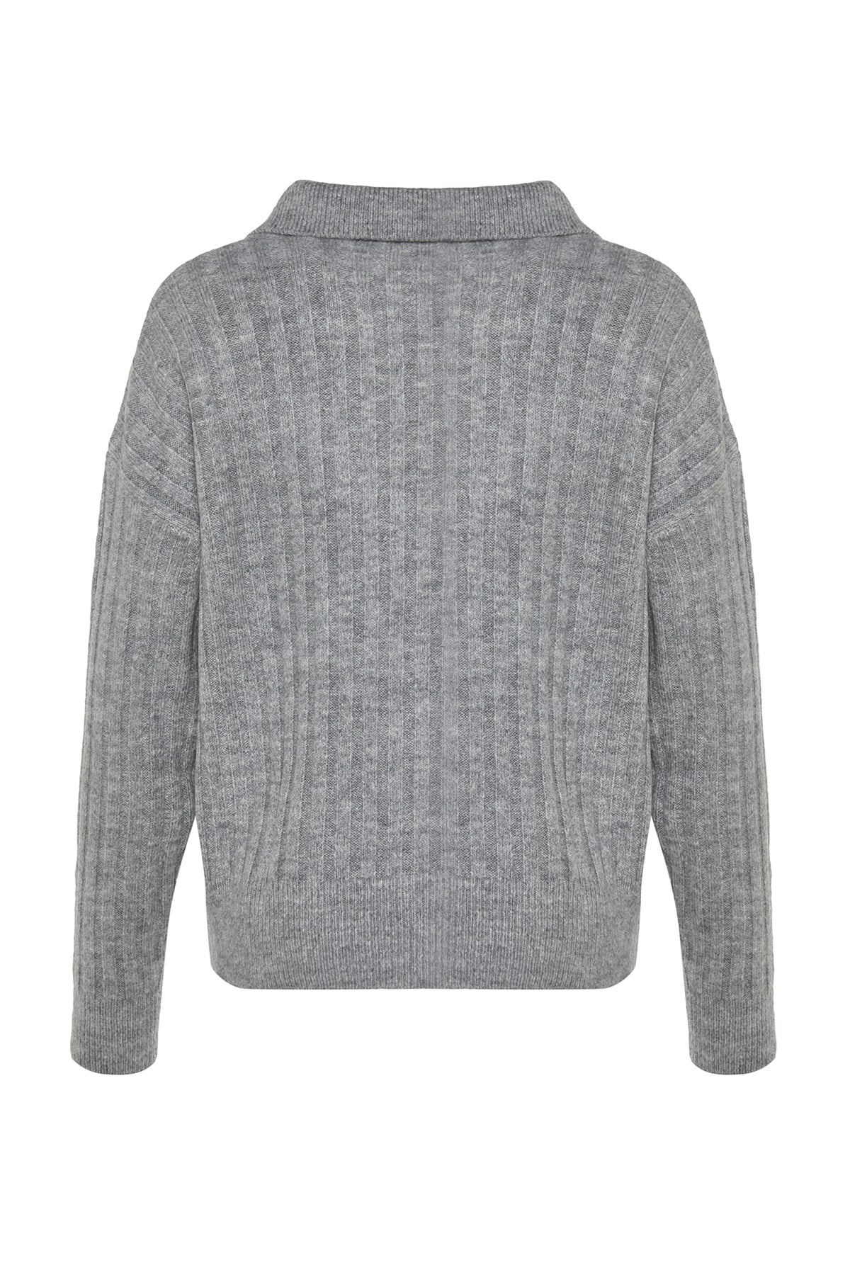 Gri Yumuşak Dokulu Polo Yaka Triko Kazak TWOAW24KZ00678