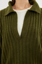 Haki Yumuşak Dokulu Polo Yaka Triko Kazak TWOAW24KZ00678