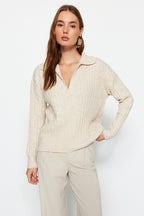 Taş Yumuşak Dokulu Polo Yaka Triko Kazak TWOAW24KZ00678