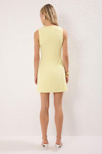Sarı A Kesim Mini Astarlı Dokuma Elbise TWOAW25EL00192