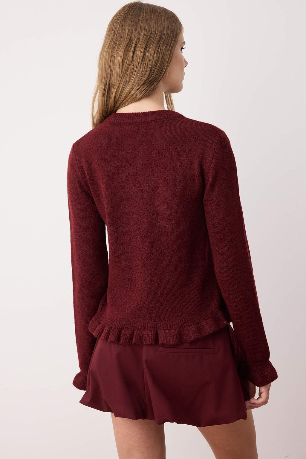 Bordo Düğme Detaylı Yumuşak Dokulu Triko Hırka TWOAW26HI00038