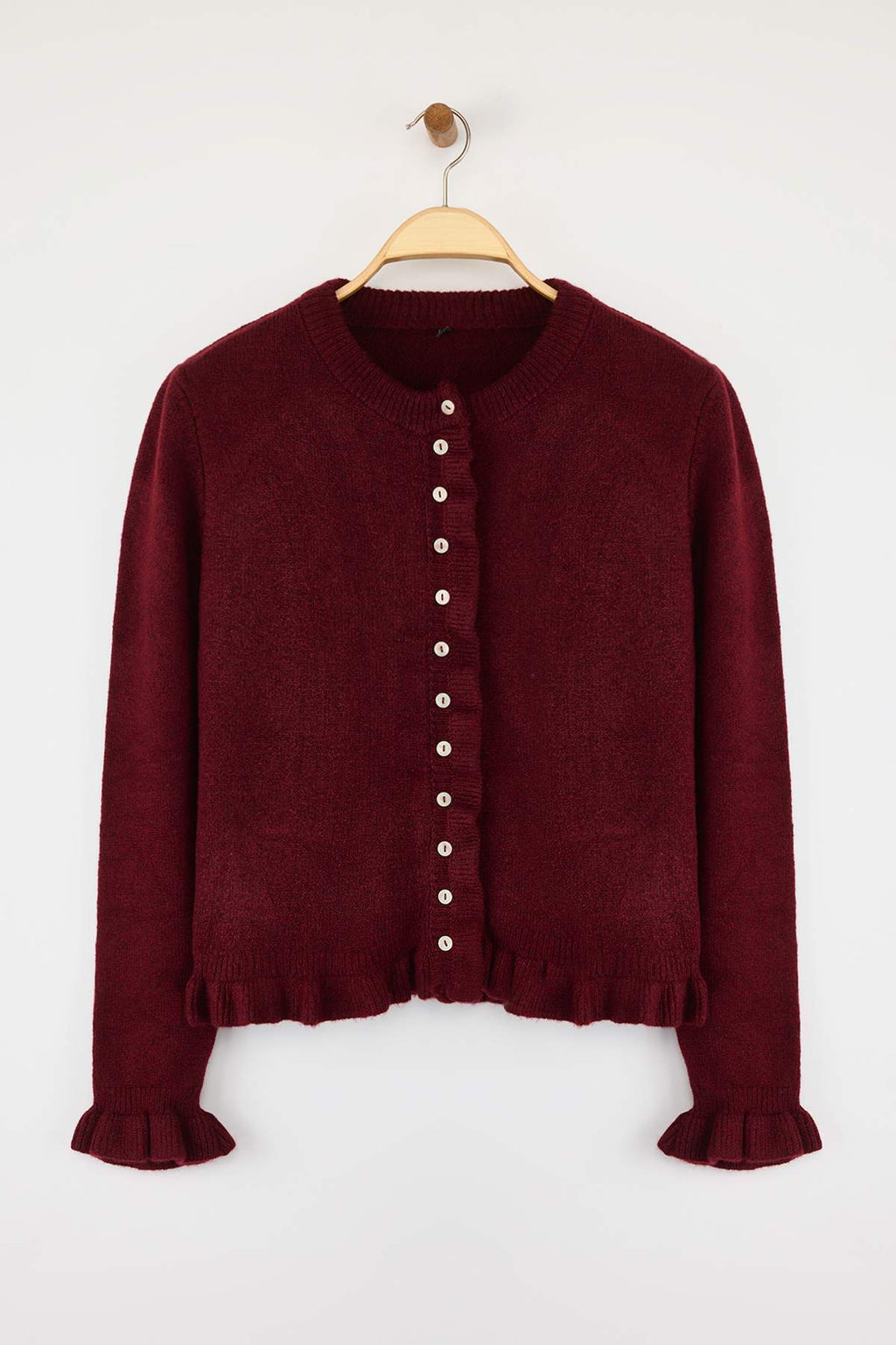 Bordo Düğme Detaylı Yumuşak Dokulu Triko Hırka TWOAW26HI00038