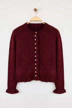 Bordo Düğme Detaylı Yumuşak Dokulu Triko Hırka TWOAW26HI00038