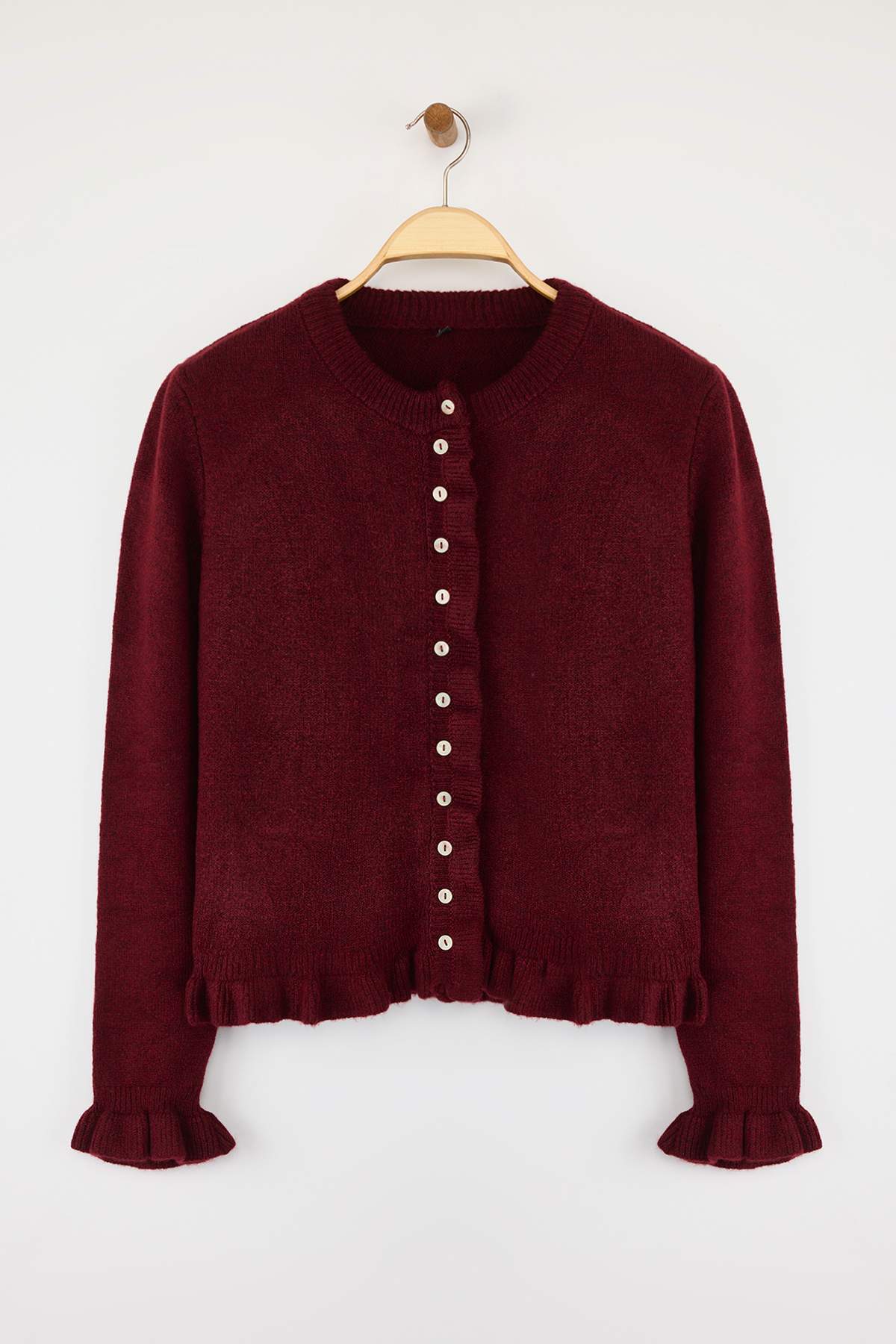 Bordo Düğme Detaylı Yumuşak Dokulu Triko Hırka TWOAW26HI00038