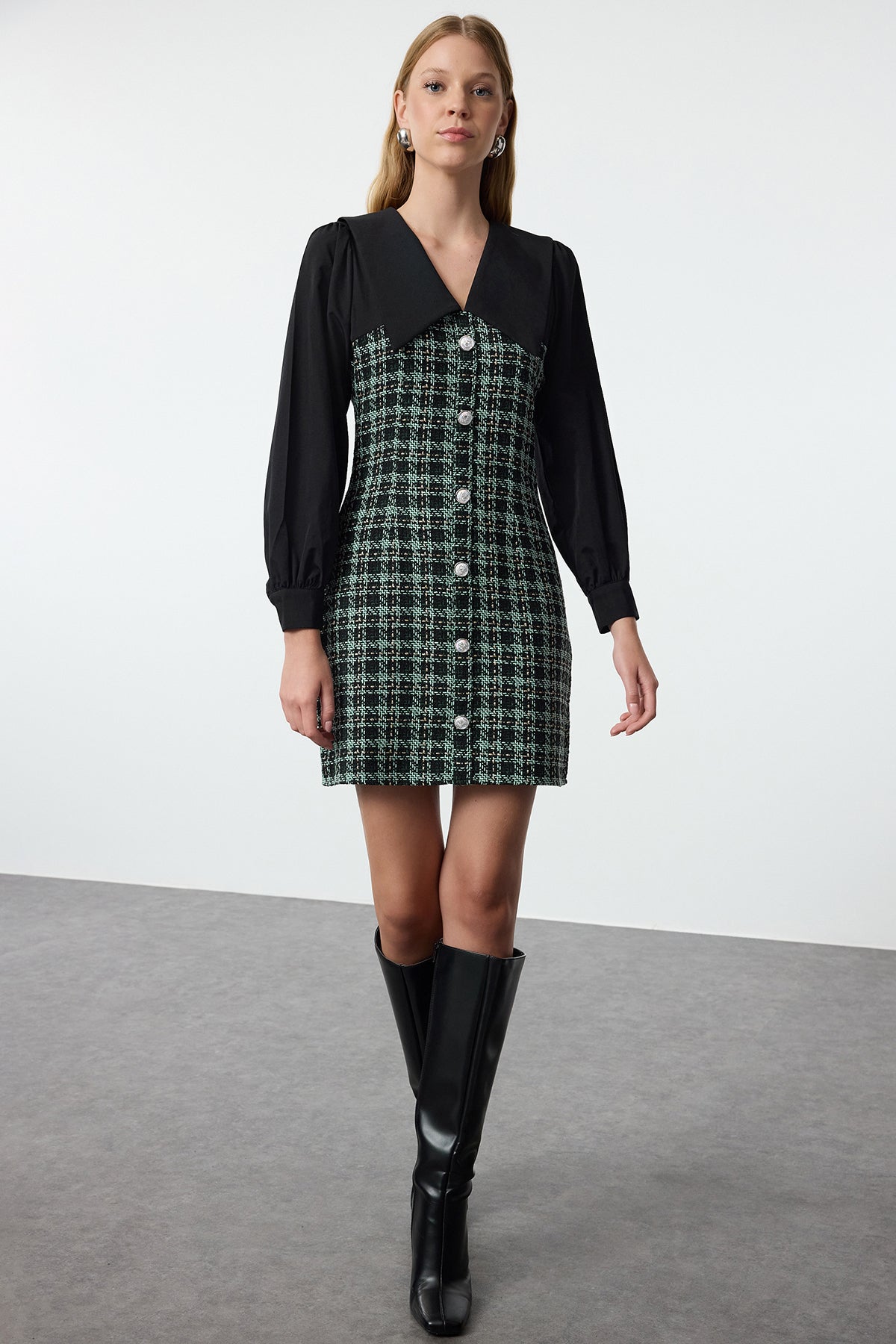 Yeşil Ekose / Kareli Mini  Dokuma Elbise TWOAW23EL00701 Secondary image