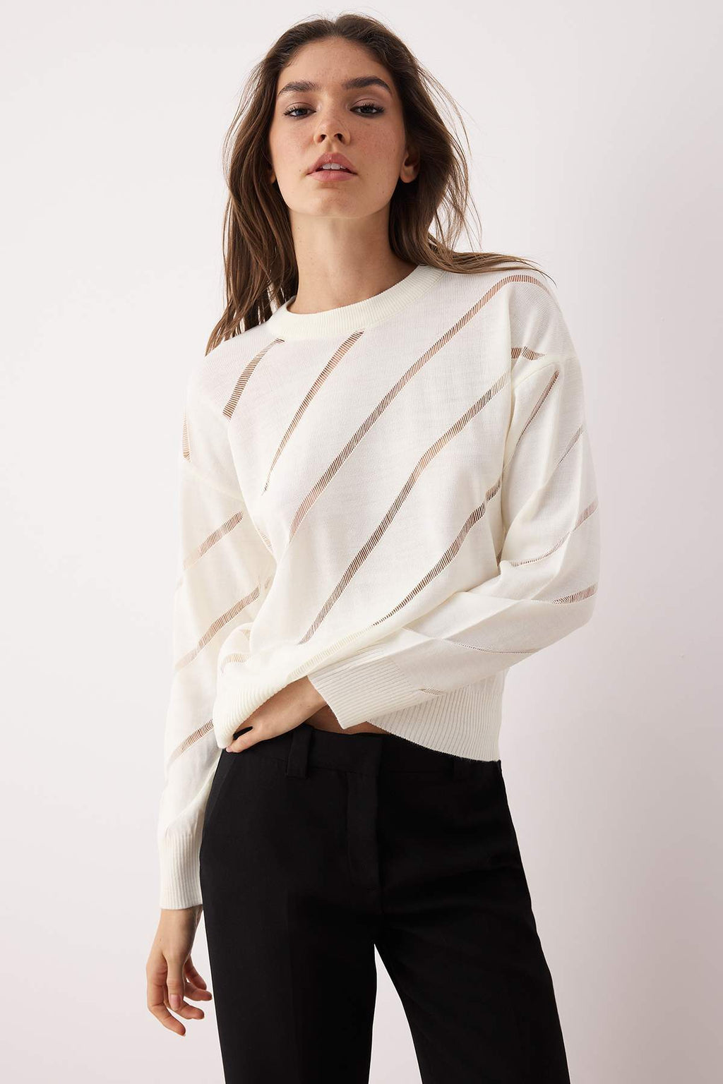 Ekru Ajurlu/Delikli Triko Kazak TWOAW24KZ00157