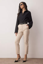 Açık Bej Basic Cigarette Dar Paça Dokuma Kumaş Pantolon TWOSS19ST0038