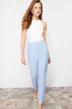 Açık Mavi Cigarette Kalıp Pensli Yüksek Bel Bilek Boy Dokuma Kumaş Pantolon TWOSS20PL0515