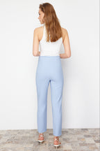 Açık Mavi Cigarette Kalıp Pensli Yüksek Bel Bilek Boy Dokuma Kumaş Pantolon TWOSS20PL0515