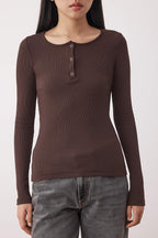 Açık Kahverengi Çıtçıtlı Fitted/Vücuda Oturan Fitilli Esnek Örme Bluz TWOAW25BZ00080