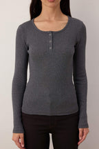 Antrasit Çıtçıtlı Fitted/Vücuda Oturan Fitilli Esnek Örme Bluz TWOAW25BZ00080