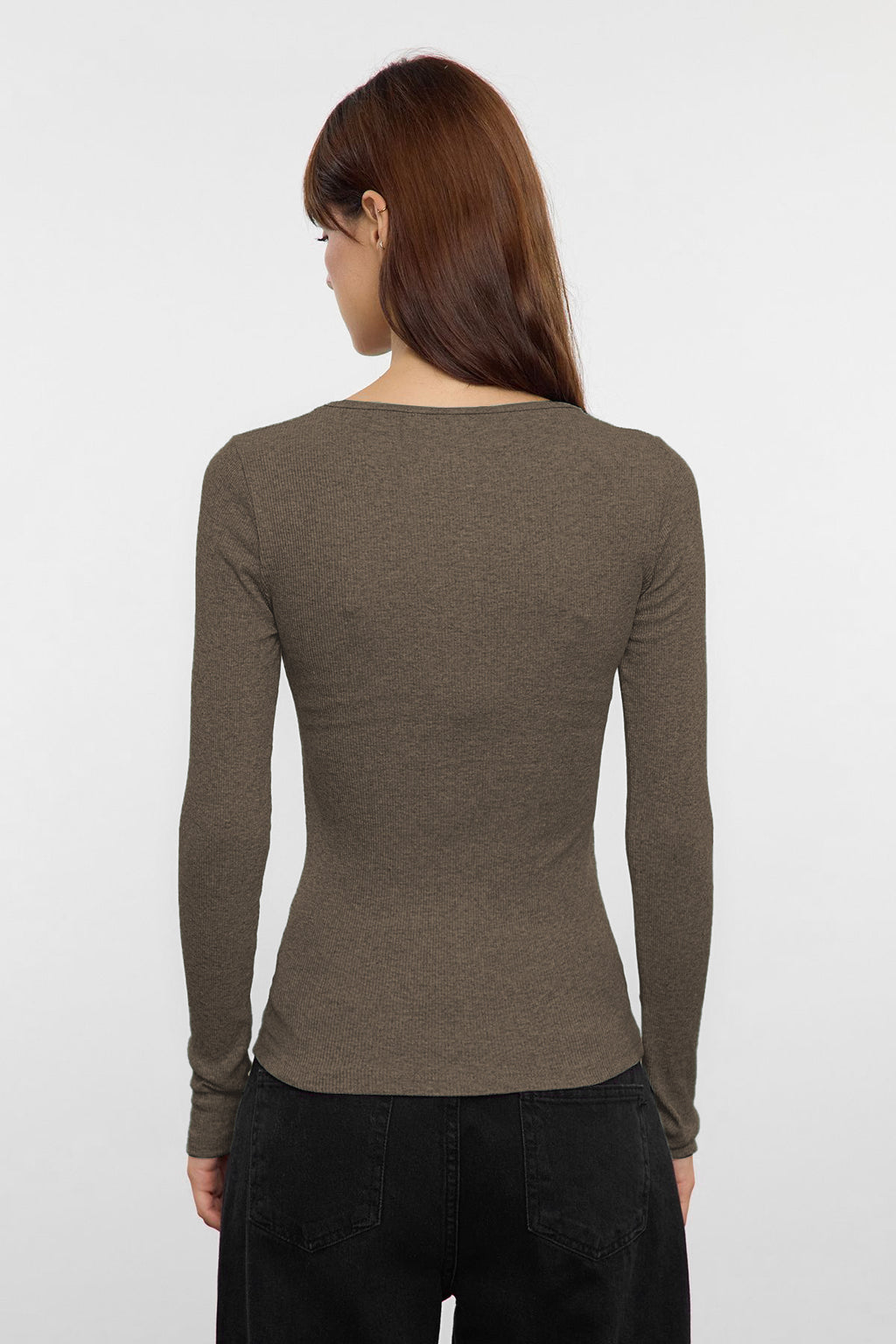 Vizon Çıtçıtlı Fitted/Vücuda Oturan Fitilli Esnek Örme Bluz TWOAW25BZ00080