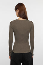 Vizon Çıtçıtlı Fitted/Vücuda Oturan Fitilli Esnek Örme Bluz TWOAW25BZ00080