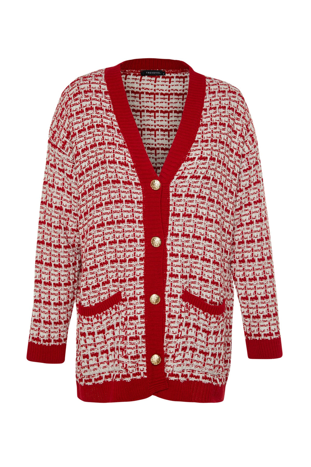 Kırmızı Geniş Kalıp Tekstüre Simli Triko Hırka TWOAW21HI0250